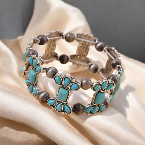 Blue Howlite & Cat’s Eye Bracelet 40ctw Stretch Emotional Balance Energy Shield - Picture 10 of 11